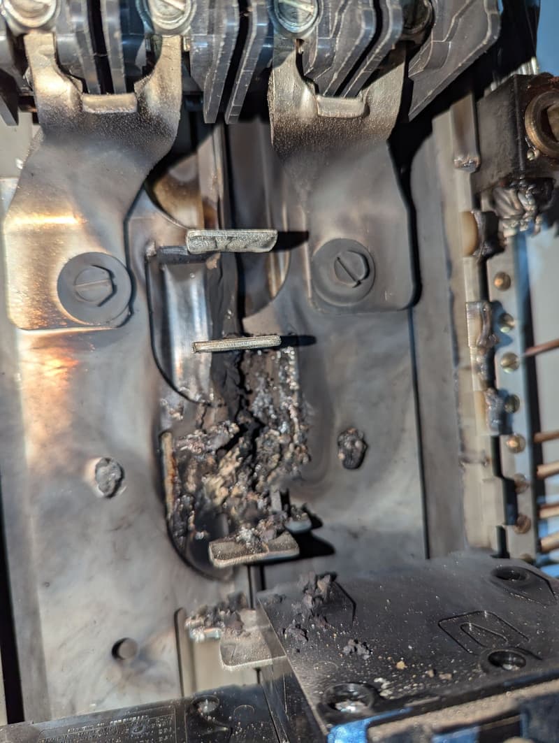 Burned damage inside an electrical panel